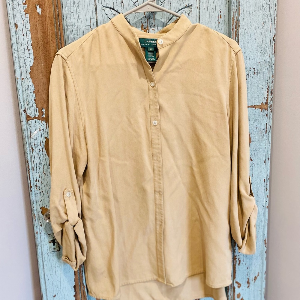 Lauren Ralph Lauren tan silk shirt.  Medium